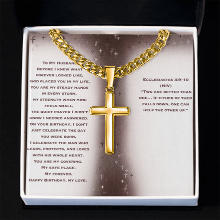 Birthday Gift for Husband - Personalized Cross with Cuban Link Chain