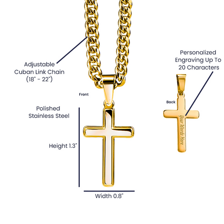 Wedding Gift For Son - Personalized Cross with Cuban Link Chain