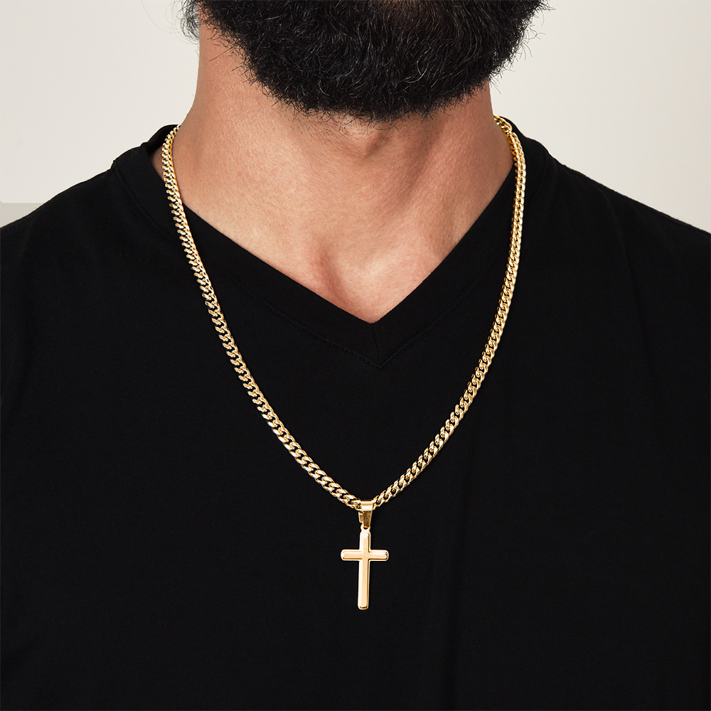 Wedding Gift For Son - Personalized Cross with Cuban Link Chain
