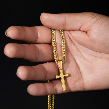 Birthday Gift for Husband - Personalized Cross with Cuban Link Chain