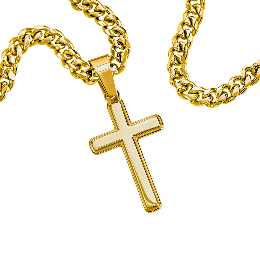 Birthday Gift for Husband - Personalized Cross with Cuban Link Chain