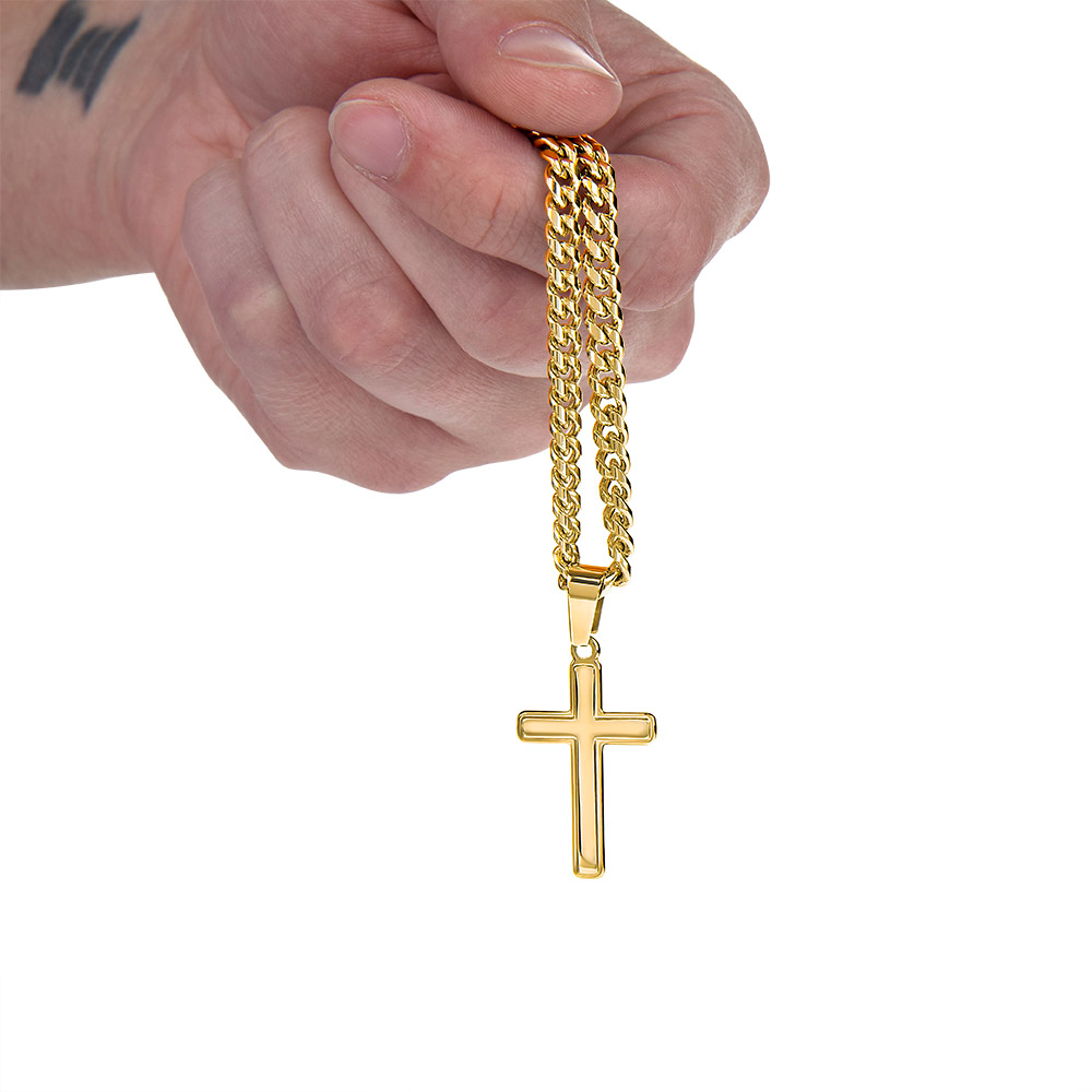 Anniversary Gift For Husband - Personalized Cross with Cuban Link Chain