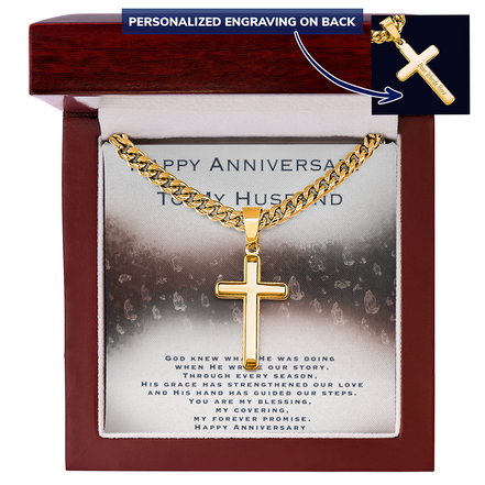 Anniversary Gift For Husband - Personalized Cross with Cuban Link Chain