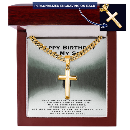 Birthday Gift for Son- Personalized Cross with Cuban Link Chain