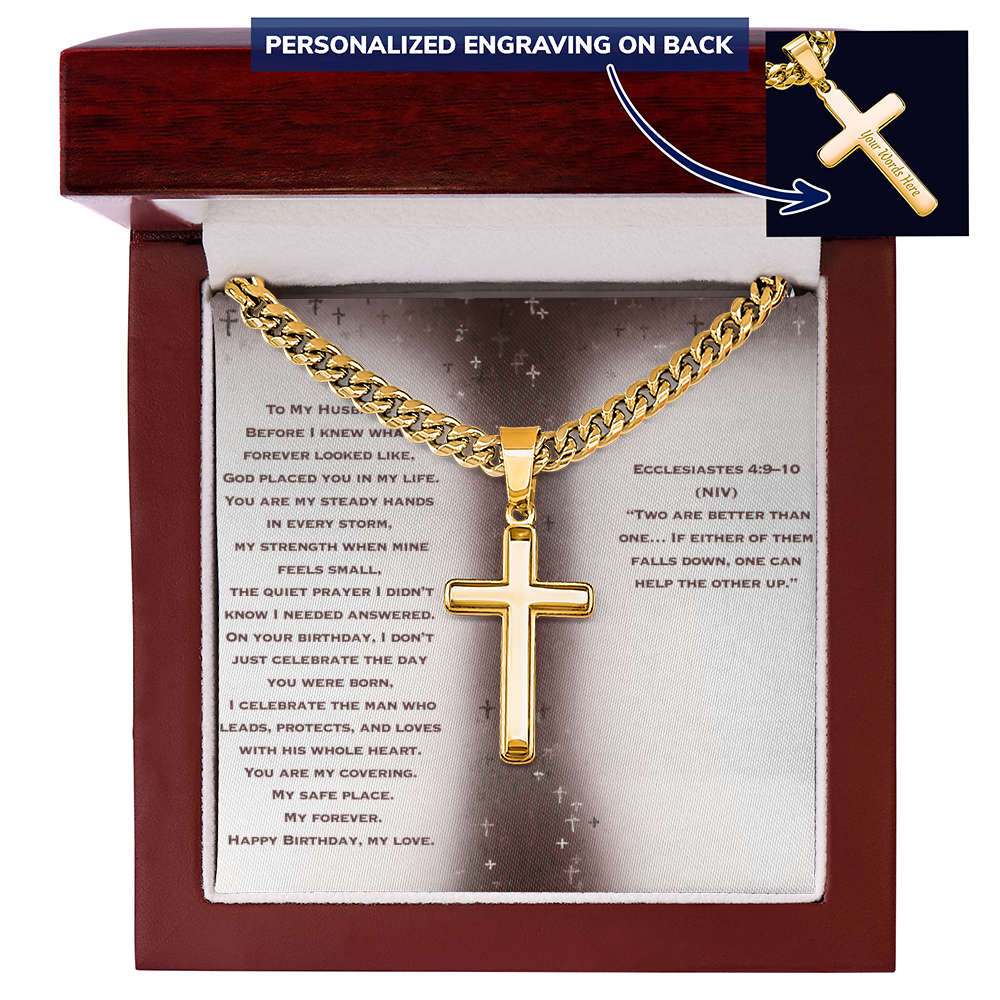 Birthday Gift for Husband - Personalized Cross with Cuban Link Chain