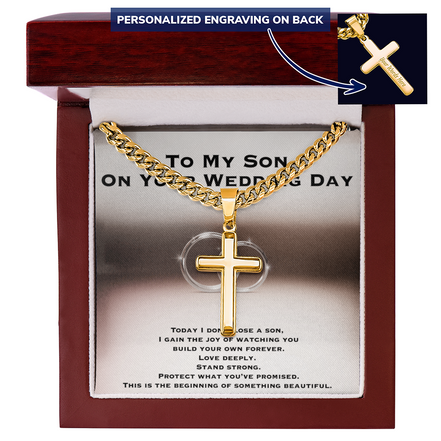 Wedding Gift For Son - Personalized Cross with Cuban Link Chain