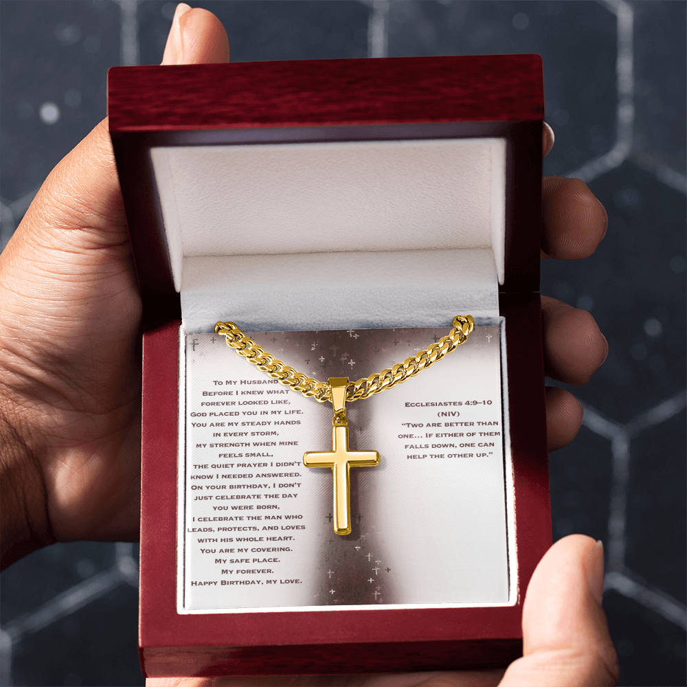 Birthday Gift for Husband - Personalized Cross with Cuban Link Chain
