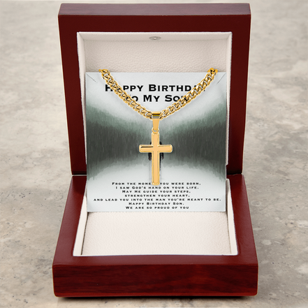 Birthday Gift for Son- Personalized Cross with Cuban Link Chain