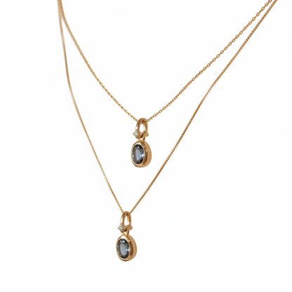 Gold geometric oval inlaid birthstone gemstone necklace