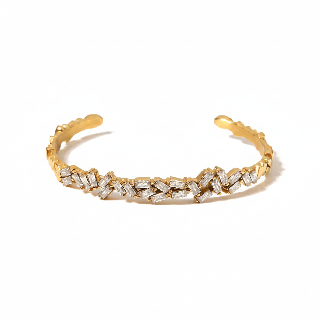 Gold Inlaid Zircon Open Bracelet