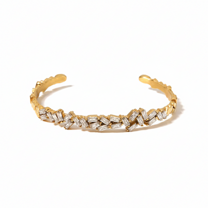 Gold Inlaid Zircon Open Bracelet
