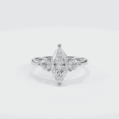 Daphnis Three Stones Engagement Ring Marquise•White Gold
